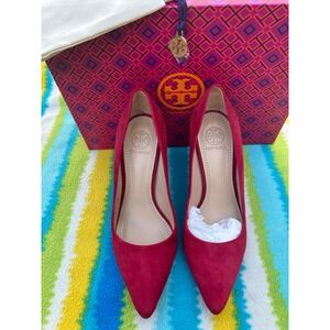 Tory Burch Greenwich 85mm Pump Women 5.5 Kir Royal Red Suede Heels
